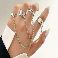 Romwe Grunge Punk 2 Pieces Chain Decor Mittens Ring